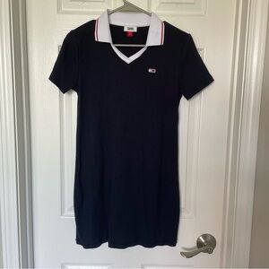 Tommy Hilfiger Jeans Navy Blue Ribbed Bodycon Collared Dress Size Small Petite